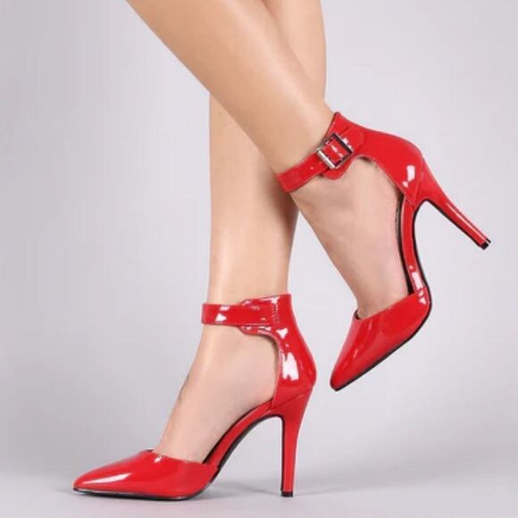 BRAND NEW FOREVER YOUNG-2 WOMEN'S PATENT POINTY TOE ANKLE STRAP STILETTO PUMP - Picture 1 of 14